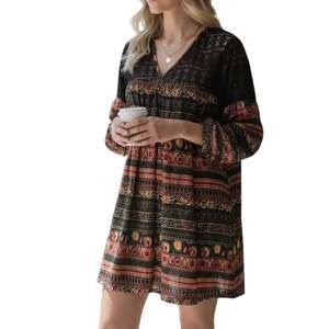 Umgee Black Boho Tunic Small Crochet Festival Western Mini Dress Coastal Cowgirl